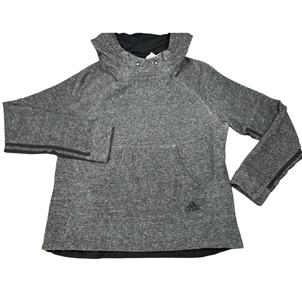 ADIDAS Gray Pullover Long Sleeve Hoodie Sweatshirt Women's Medium Side Stripes